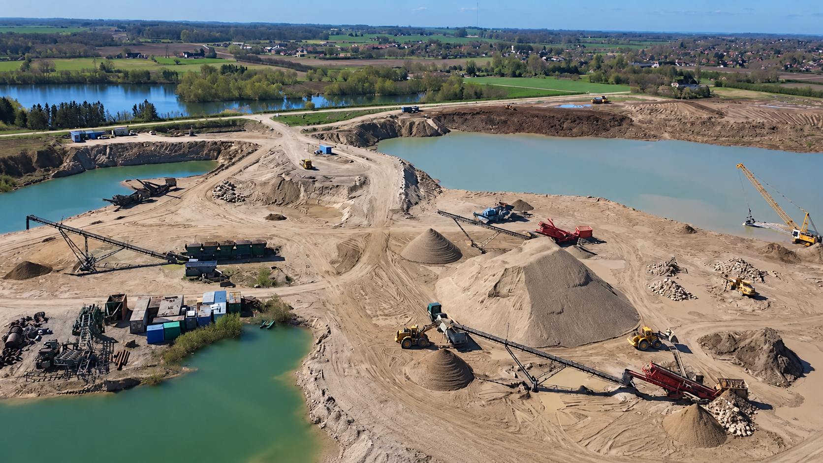 Dronefoto af råstofområde og materialebunker